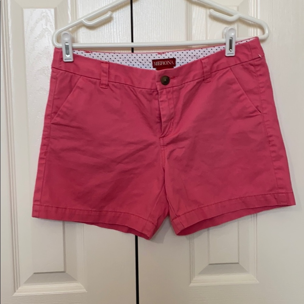 Women’s low rise pink shorts.